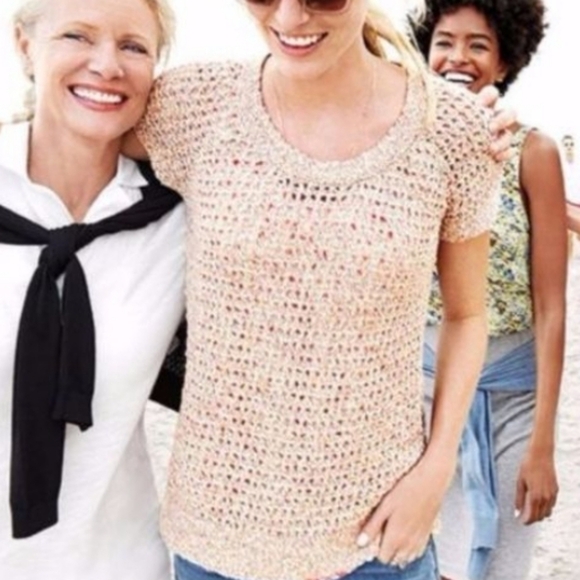 CAbi Multicolor Sorbet Knit Short Sleeve Summer Knit Blouse - Picture 1 of 10